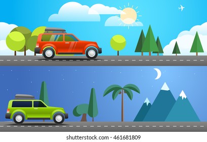 El concepto de viajes por vacaciones. Ilustración de diseño plano