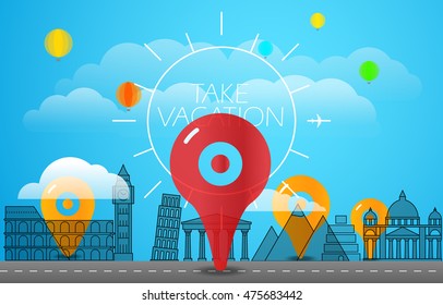 Take Vacation travelling concept. Flat design illustration