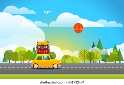 Take Vacation travelling concept. Flat design illustration