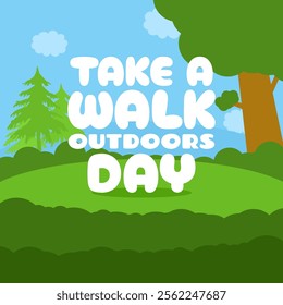 Take A Walk Outdoors Day to celebrate on January 20th. Bold text in the middle of the park. Sports event banner.