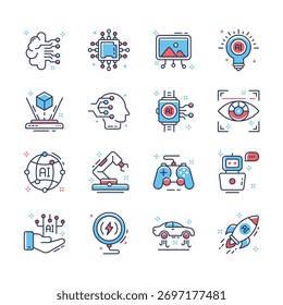Tome sus manos en este increíble conjunto de iconos de inteligencia artificial en estilo moderno