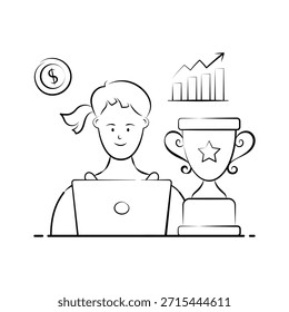 Tome sus manos en esta increíble ilustración dibujada a mano de logros empresariales