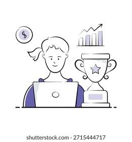 Tome sus manos en esta increíble ilustración dibujada a mano de logros empresariales