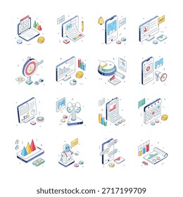 Tome sus manos en este increíble marketing digital y análisis de datos ilustraciones isométricas