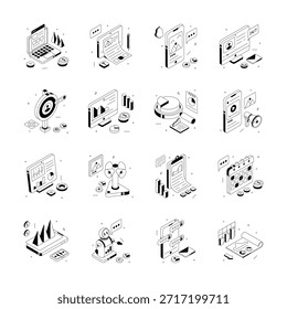 Tome sus manos en este increíble marketing digital y análisis de datos ilustraciones isométricas