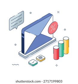 Tome sus manos en esta increíble ilustración isométrica de marketing por correo electrónico