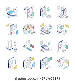 Tome sus manos en este increíble conjunto de ilustración isométrica médica y de salud