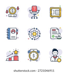 Tome sus manos en estos increíbles iconos planos de emprendimiento, listos para uso premium