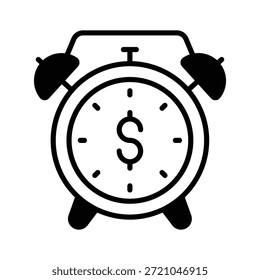 Tome sus manos en este increíble icono de reloj con signo de dólar, concepto de tiempo es dinero