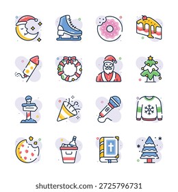 Tome sus manos en estos increíbles iconos de Navidad en estilo de contorno plano