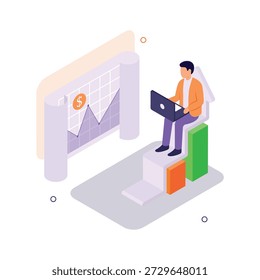 Tome suas mãos nesta incrível ilustração de análise financeira em estilo isométrico