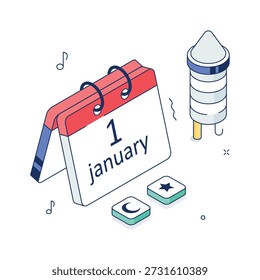 Tome suas mãos nesta incrível ilustração isométrica do calendário de ano novo