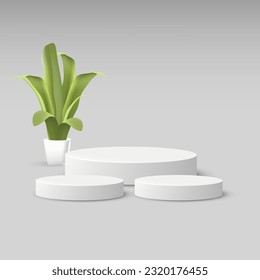 Llevar la vitrina de su producto a nuevas alturas con pedestal de cilindros 3D, mostrada en un vector de podio aislado contra un fondo abstracto mínimo