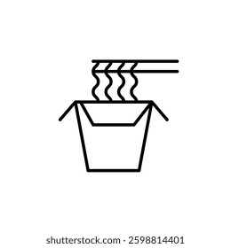 Takeaway Asian noodles and wooden chopsticks. Authentic cuisine, japanese or chinese food. Pixel perfect, editable stroke vector icon
