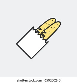 Takeaway baguette symbol concept. Flat and isolated vector eps illustration icon with minimal and modern design.