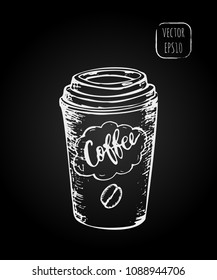 Takeaway beverage sketch illustration. Hand drawn cafe menu vector icon. Coffee to go outline print.
