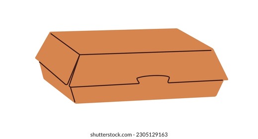 Take-away box. Delivery and takeaway package from beige cardboard, paper. Takeout food pack, closed rectangle craft container for meal, dish. Flat vector illustration isolated on white background