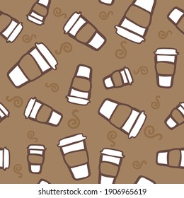 Takeaway carton coffee cup seamless pattern.Vector illustration.