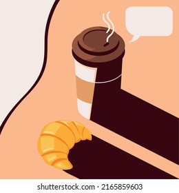 takeaway coffee and bread, isometric