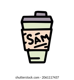 takeaway coffee cup color vector doodle simple icon