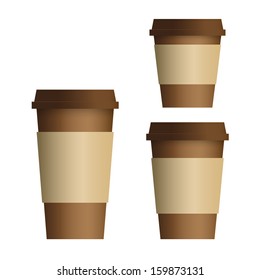 Takeaway coffee cup with dark brown color isolate on white, vector illustration.