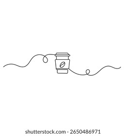 Icono de taza de café para llevar   Dibujo continuo de una línea de Ilustración vectorial de contorno