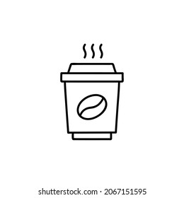 Takeaway Coffee cup icon in flat black line style, isolated on white 