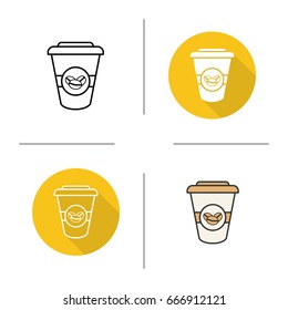 Takeaway coffee cup icon. Flat design, linear and color styles. Coffee to go. Isolated vector illustrations