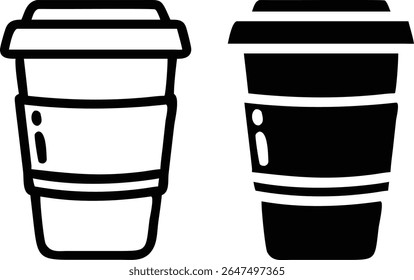 Conjunto de iconos de taza de café para llevar - Blanco y negro para ir Ilustración vectorial de símbolos de bebida