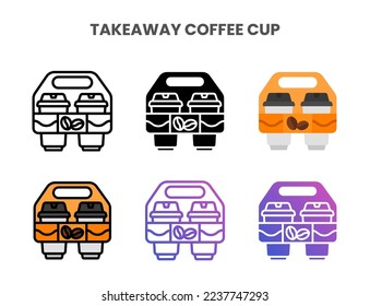 Takeaway Coffee Cup icons vector illustration set line, flat, glyph, outline color gradient. Great for web, app, presentation and more. Editable stroke and pixel perfect.