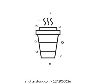 Takeaway Coffee cup line icon. Hot drink sign. Takeout symbol. Geometric shapes. Random cross elements. Linear Takeaway icon design. Vector