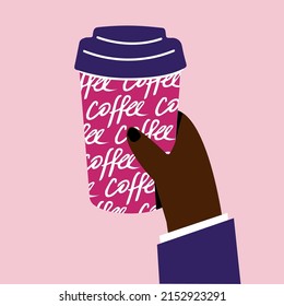 Tómese una taza de café con una tapa de plástico. Ilustración del vector