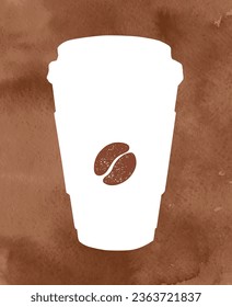 Takeaway coffee cup silhouette on watercolor background