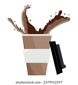 Kaffeetasse mit Spritzguss und schwarzem Deckel, Vektorgrafik