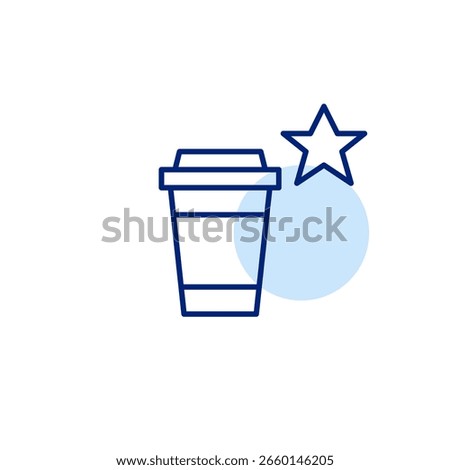Takeaway coffee cup and star. Drinks delivery and cafe. Pixel perfect, editable stroke vector icon