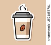 Takeaway Coffee Cup Sticker with Steam and Bold Outline for Sticker Effect - Simple Logo Design