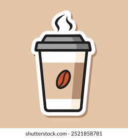 Takeaway Coffee Cup Sticker with Steam and Bold Outline for Sticker Effect - Simple Logo Design