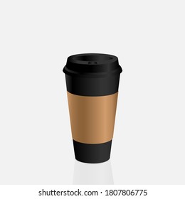Takeaway coffee cups, Hot latte coffee and Hot cappuccino in black paper cups