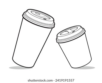 Ilustración del vector de esquema de tazas de café retiradas Aisladas sobre fondo blanco, eps