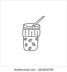 Takeaway coffee. Doodle element. Hand-drawn cup of coffee. Simple vector sketch illustration isolated on a white background.