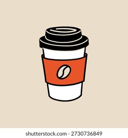 Takeaway coffee illustration with roasted bean icon