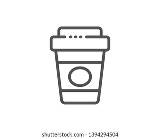 Takeaway coffee line icon. Hot latte cup sign. Tea drink mug symbol. Quality design element. Linear style takeaway coffee icon. Editable stroke. Vector