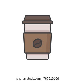 Takeaway coffee mug flat line colored icon.