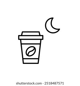 Takeaway coffee mug. Late night working hours, drinks delivery and takeout. Pixel perfect vector icon