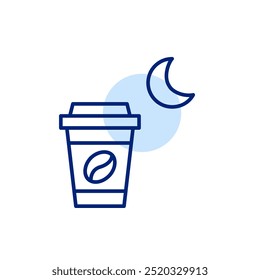Takeaway coffee mug. Late night working hours, drinks delivery and takeout. Pixel perfect, editable stroke icon
