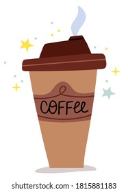  Takeaway coffee paper cup.Cartoon disposable coffee cup .Perfect for greetings, cards, posters, congratulations  or store