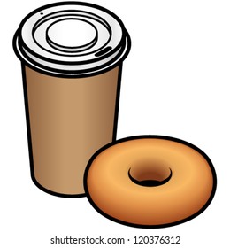 A takeaway coffee and a plain doughnut.