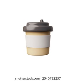 Takeaway Coffee or tea, Coffee to go 3D cartoon plastic style vector icon. Realistic paper takeaway blank container with lid for hot beverage, latte, espresso and cappuccino. Mockup package