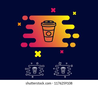 Takeaway Coffee or Tea line icon. Hot drink sign. Beverage symbol. Gradient banner with line icon. Abstract shape. Vector
