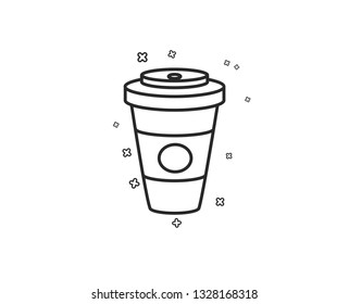 Takeaway Coffee or Tea line icon. Hot drink sign. Beverage symbol. Geometric shapes. Random cross elements. Linear Takeaway Coffee icon design. Vector